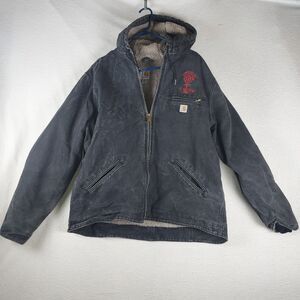 Carhartt Sierra Jacket Womens XL Sherpa Lined Black Hooded Duck Canvas